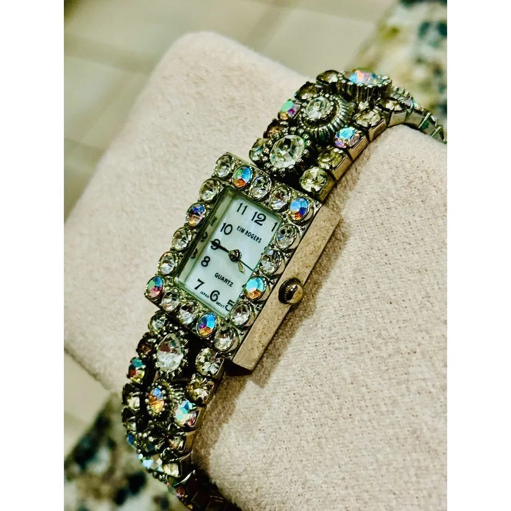 Kim Rogers Crystal Rhinestone Square Face Bracelet Watch‎ Vintage Style Piece